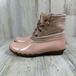 SPERRY Saltwater Duck Boots‎ Lace Up Waterproof Pink Rain Winter Boots #1091